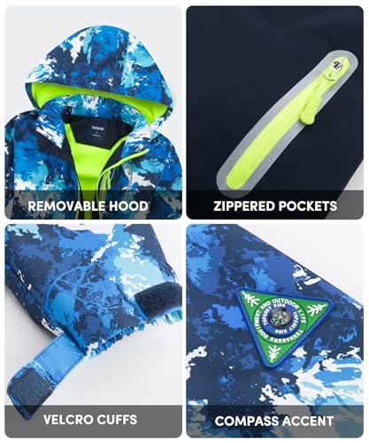 M2C Boys Girls Hooded Color Block Waterproof Fleece Lined Windbreaker Jacket - color: Camouflage Blue, size: 4-5T