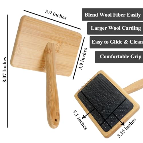 6Pcs Larger Wool Carder with Turkish Spindle Kit, Needle Felting Tools Drop Spindle Kits with Wool Weaving Spinning Wheels for Beginners Gifts