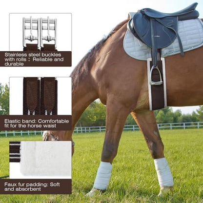 Brown English Girth for Horses Sizes 44-52 Inch Fleece Padded Dressage Girth for English Saddle, Horse Competitions Riding, Double Elastic and Stainless Steel Buckles - size: 50 Inch