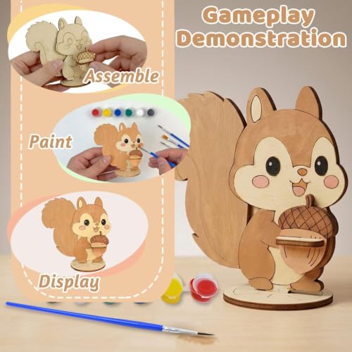 Vileafy 8 Pack Wooden Animal Painting Crafts for Kids Ages 4-8 | 8 Individual Party Favor with Paints & Brushes, DIY Build & Paint Arts and Crafts for Classroom, Birthday, Rainy Day Activity