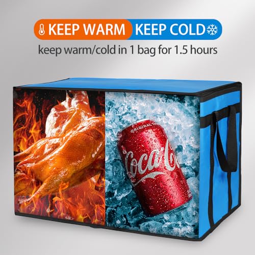 Bodaon Insulated Food Delivery Bag for Hot and Cold Meal, XXX-Large, Grocery Tote Insulation Bag for Catering, Pizza Warmer, Blue, 1-Pack | Grocery Tote Insulation Bag for Catering/Drivers for Hot and Cold Meal, Pizza Warmer, Cooler Bag, Food Warmers for