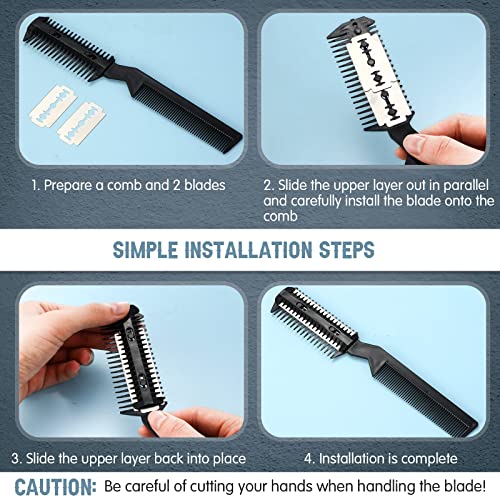 Yinkin 5-Piece Dog Hair Razor Comb with 25 Extra Blades - Manual Pet Grooming Tool for Dogs & Cats (Black) - color: Black