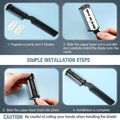 Yinkin 5-Piece Dog Hair Razor Comb with 25 Extra Blades - Manual Pet Grooming Tool for Dogs & Cats (Black) - color: Black