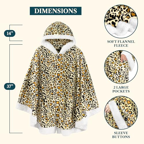 PAVILIA Hooded Blanket Poncho for Women Fleece Wearable Shawl Wrap, Cheetah | Fleece Shawl Wrap with Hood, Adult Wearable Blanket, Cozy Warm Poncho Cape Throw with Pockets, Gift for Elderly Mom - color: Cheetah