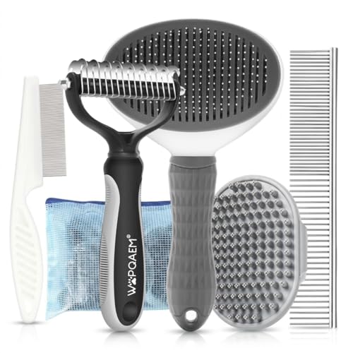 5-in-1 Dog Grooming Kit with Self Cleaning Brush & Rake, Grey - color: Gray