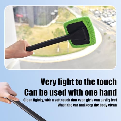 AICEL Car Windshield Cleaning Tool, Extendable Handle Window Cleaner Kit with 4PCS Reusable Microfiber Cloth, Auto Windscreen Glass Wiper Accessories, Universal for Truck, SUV, RV