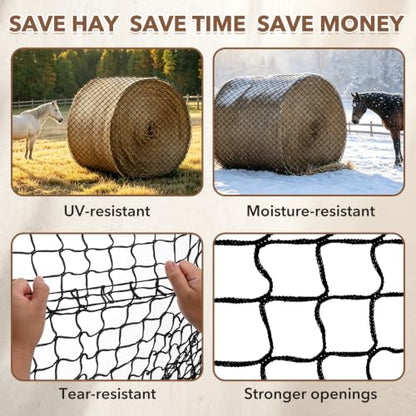 Pindex 6X6ft Round Bale Hay Net for Horses Slow Feed,Knotless-Livestock Slow Feed Hay,Fits 4x4 5x5 6x6 Round Bales,Heavy Duty &1.75inch Holes Feeder Nets for Horses Goats Cattle Reduce Waste