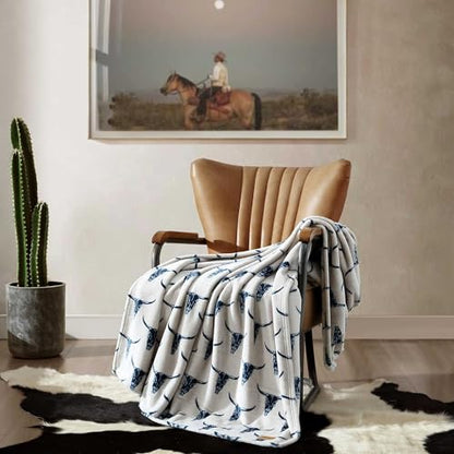 Wrangler - Soft Plush Throw Blanket for Bed & Couch, 50x70 - color: Plains Creek Blue, size: 50" x 70"