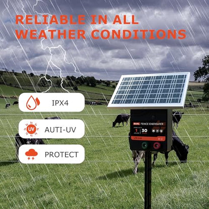 Solar Electric Fence Charger, 1 J Fence Energizer with 10W Solar Panel - size: LFR 045