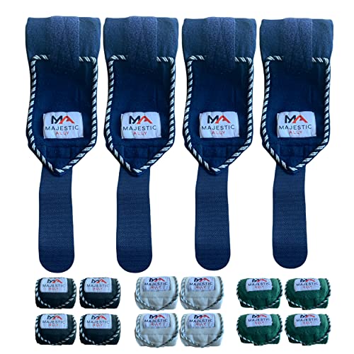 Majestic Ally Fleece Polo Leg Wraps with Braided Rope for Horses - Set of 4-10 Foot Long and 5 Inch Wide (Navy) - color: Navy