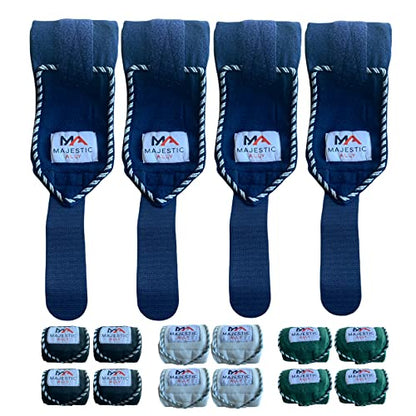 Majestic Ally Fleece Polo Leg Wraps with Braided Rope for Horses - Set of 4-10 Foot Long and 5 Inch Wide (Navy) - color: Navy