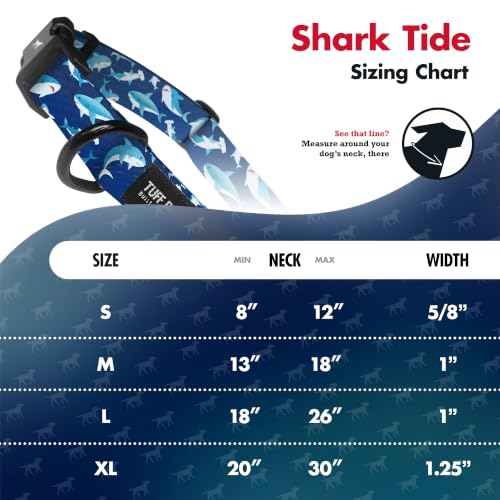 Tuff Pupper Premium Adjustable Dog Collar, Stylish Pattern Collars Designed in USA, Quick Release Buckle, Shark Tide Small (0.7 Inch Wide x 8-12 Inch Neck) - color: Shark Tide, size: Small