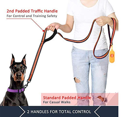 JSXD Heavy Duty Double Handle Dog Leash - 5 FT with Padded, Reflective Rope for Small to Large Dogs (Wide-Orange) - color: Wide-Orange