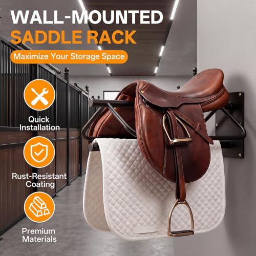 4 Pack Wall Mounted Saddle Racks with Pad Bar,Heavy Duty Black Saddle Rack, Sturdy Saddle Rack for British Western Saddles, Blankets and Racks