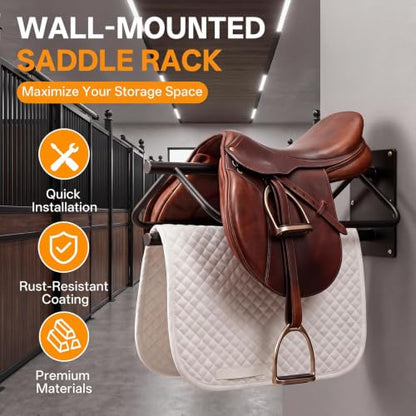 4 Pack Wall Mounted Saddle Racks with Pad Bar,Heavy Duty Black Saddle Rack, Sturdy Saddle Rack for British Western Saddles, Blankets and Racks