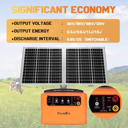 24H Solar Electric Fence Charger, 30 Miles Solar Fence Energizer
