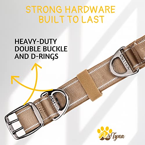 ADITYNA Heavy Duty Dog Collar for Medium Dogs with Traffic Handle - color: Coyote Brown, size: Medium: Fit 15-19" Neck