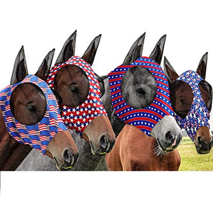 Frienda 4 Pcs 4th of July Horse Fly Mask with Ears 250th Anniversary Horse Face Covering Elasticity Smooth Comfortable Mask with UV Protection for Patriotic Independence Day(Large) - size: Large