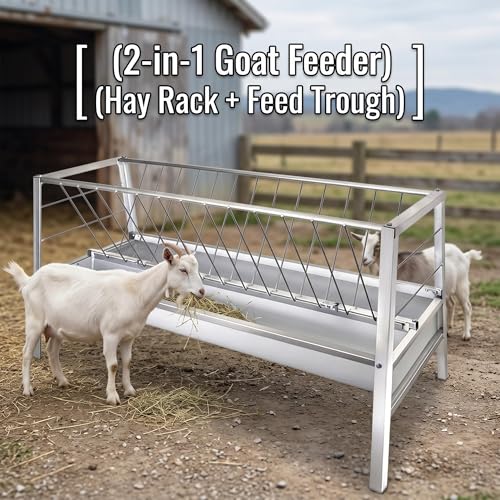 Dual Trough Waste-Proof Feeder, Forage & Concentrate Trough for Goats, Sheep and Cattle