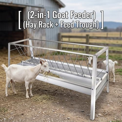 Dual Trough Waste-Proof Feeder, Forage & Concentrate Trough for Goats, Sheep and Cattle