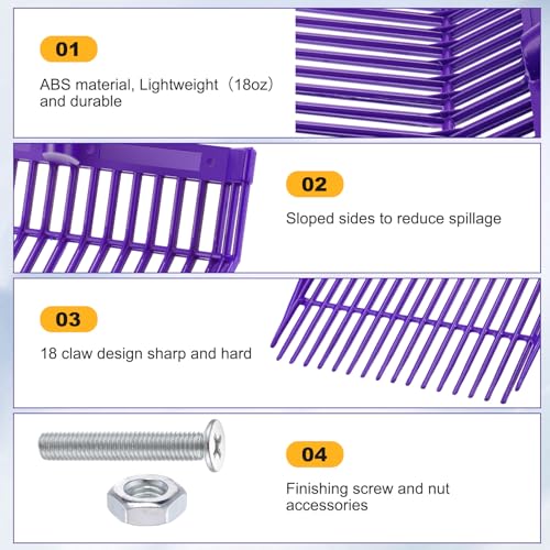 Lasnten 6 Pcs Manure Fork Head Bulk 18 Tines Pitch Fork Replacement Head with Screws and Nuts Durable Stable ABS Plastic Pitchfork for Horse Stall Picking up Manure(Purple)