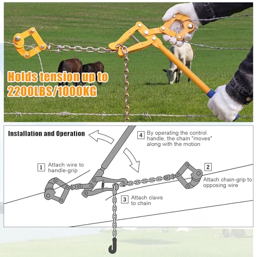 Duraaamo 4 Pcs Heavy Duty Fence Stretcher Tool Set with 47.25" Chain