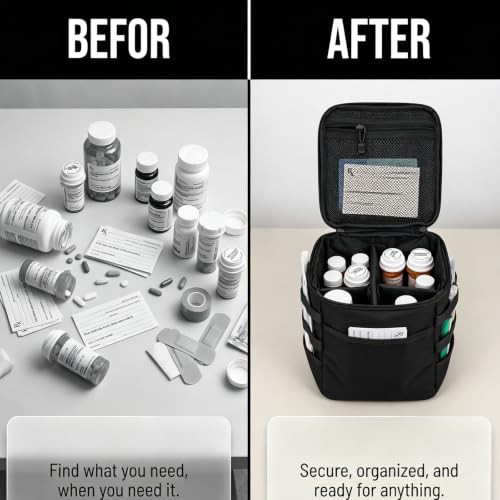 Travel Medicine Bag,Medication Pill Bottle Organizer Empty Case - color: Square Black