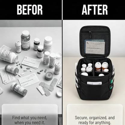 Travel Medicine Bag,Medication Pill Bottle Organizer Empty Case - color: Square Black