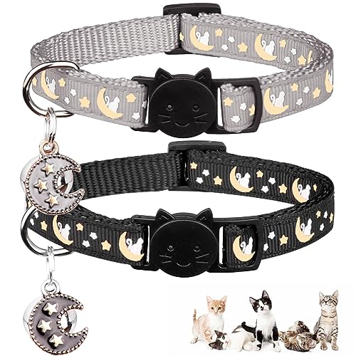 Baeuppit 2Pcs Breakaway Cats Collars Cat Collars for Boy & Girl Cats Adjustable Kitten Collars with Bell,Black+Gray,8"-13.1" - color: Black+Gray, size: 8.0-13.1"