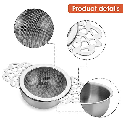 2 Pack Small Fine Mesh Tea Strainers with Bowl, Stainless Steel Loose Tea Infusers Strainers 7 cm Diameter Tea Filter with Double Wing Extender Ideal for Loose Tea Juice Coffee Filter