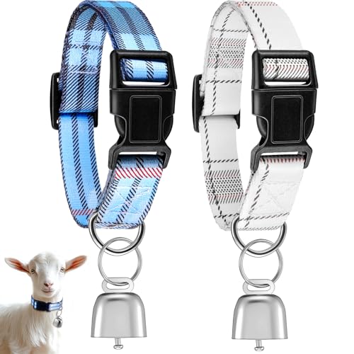 2 Pack Plaid Goat Collars with Bells, Blue White Boy Style for Pygmy Goats - style: Plaid