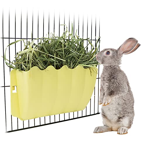 Litewoo Rabbit Hanging Hay Feeder Rack Wall-Mounted for Guinea Pig, Yellow - color: YELLOW