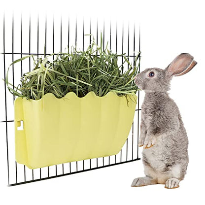Litewoo Rabbit Hanging Hay Feeder Rack Wall-Mounted for Guinea Pig, Yellow - color: YELLOW
