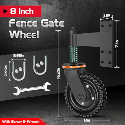 8 Inch Heavy Duty Fence Gate Wheel 600lb Capacity for Metal Tube Gates | 360 Degree Rotation Spring Loaded Caster Includes Screws and Screwdriver Durable Wheel for Smooth Gate Operation (Black) - size: 8INCH BLACK