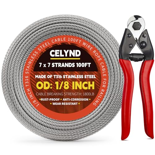 Stainless Steel Cable for Railing - 100FT 1/8" T316 Wire Rope Cable - size: 100FT
