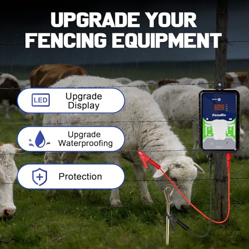 15 Miles Electric Fence Charger, 4 Joules Energy Output 12KV Output Voltage, AC DC Electric Fence Energizer with LED Display for Preventing Wild Animals Intruding Great for Gardens, Poultry