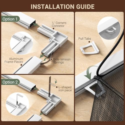 Window Screen Frame Kit,Tear Resistant Stainless Steel Mesh, 2 Sets - color: White-304, size: 46" W X 46" H (2 Pack)