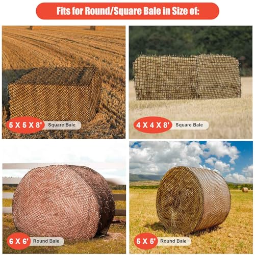 6 * 6ft Completely Upgraded Bolded Round Bale Hay Net for Horses&Livestock, Large Heavy Duty Round Bale Hay Net, 12-Strand Knotless Slow Feeder Hay Net with 2.2inches Holes