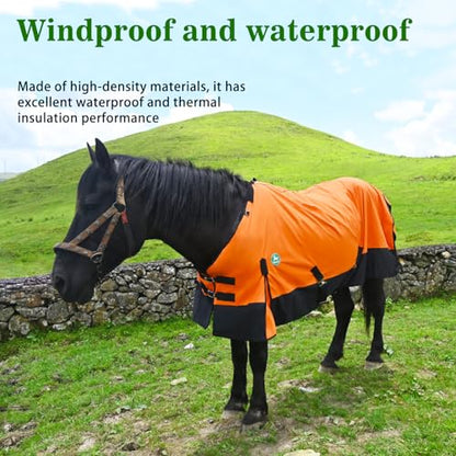 Adjustable Waterproof Horse Sheet | Horse Blankets for Real Horses|Perfect Rainy Day Protection(80", Orange)