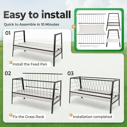 Pasture Hay Feeder 2 in 1 55 Gallon Livestock Feed Trough with 22 - color: Black
