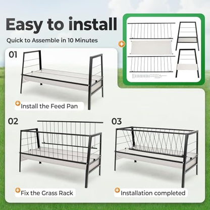 Pasture Hay Feeder 2 in 1 55 Gallon Livestock Feed Trough with 22 - color: Black