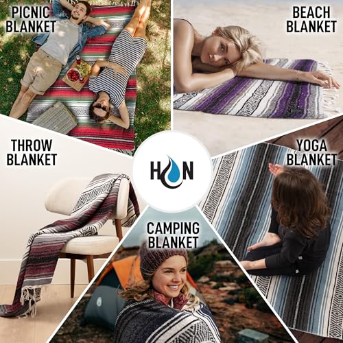 Hydration Nation Authentic Large Handwoven Mexican Striped Throw Blanket - Soft, Durable, Eco-Friendly - 70"x50" - Mariner - color: Mariner