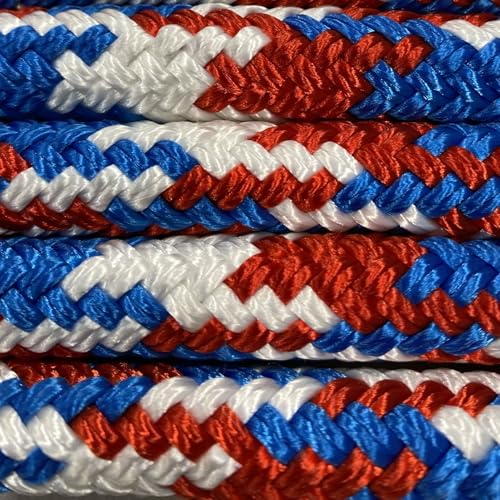 PARELLI 12 Foot Training Rope - Strong Everyday Use All-Purpose Horse Lead Rope with Loop & Latigo Popper | 9/16" Diameter Smooth Yachting Braid, Red, White & Blue - color: Red, White & Blue