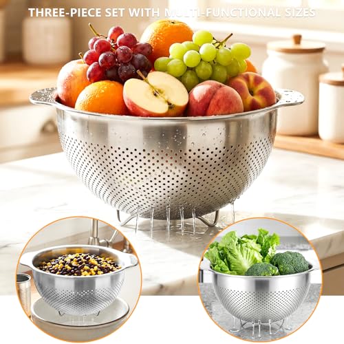 Stainless Steel Colander for Kitchen with Handle for Pasta (3QT) - size: 3QT