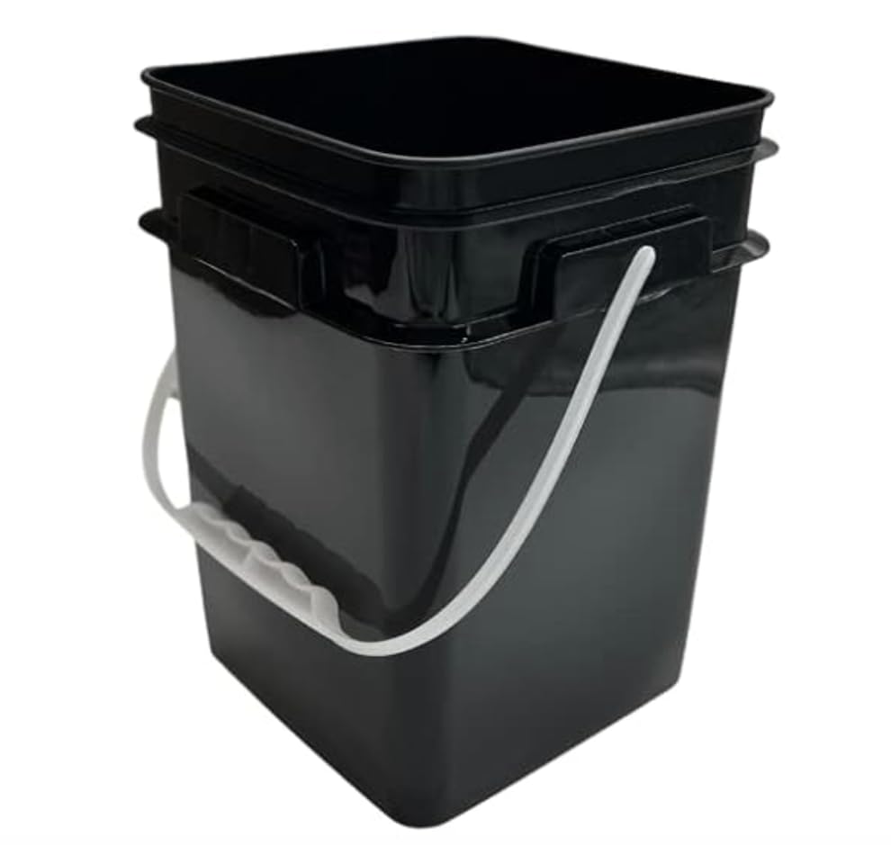 House Naturals 4 Gallon Square Food Grade Plastic Bucket with Lid, Made in USA (Pack of 2) BPA Free (Black) - color: Black