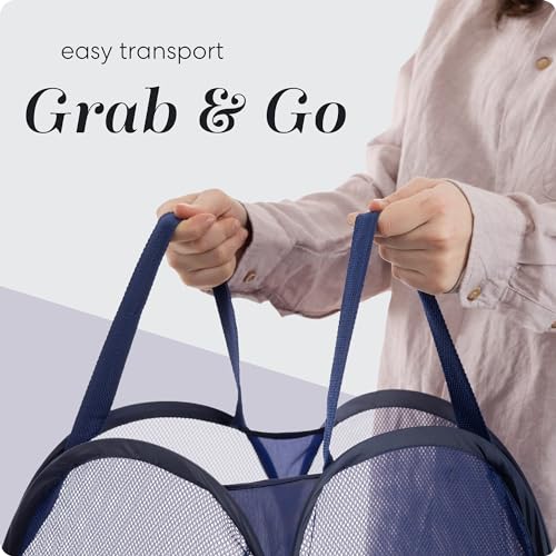 Handy Laundry Collapsible Mesh Foldable Hamper 14" x 14' x 24" Navy Blue - color: Blue, 1-PACK