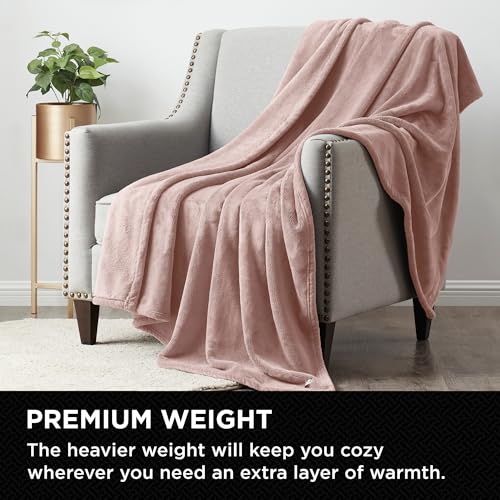 Brookstone Nap Plush Throw Blanket for Couch | Warm & Super Soft Blanket with Unmatched Heavy, Dense, and Ultra-Comfy Throw | Luxurious Drape, Cozying Up on a Sofa, Chair | Blush - color: Blush