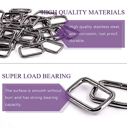 Swpeet 60Pcs 1 Inch / 25mm Heavy Duty Metal Ring Buckle Webbing Belts - color: Gun-black, style: Metal Rectangle Ring
