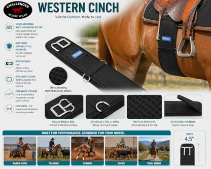 CHALLENGER Professional Equine Horse Western Riding Girth Black Neoprene No Slip Cinch 9791 - size: 28"