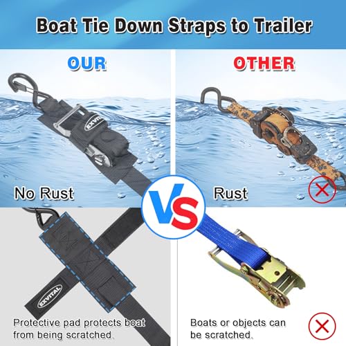 EXVITAL Boat tie Down Straps to Trailer 1.5"×4' Transom Straps - size: 1.5"×4’